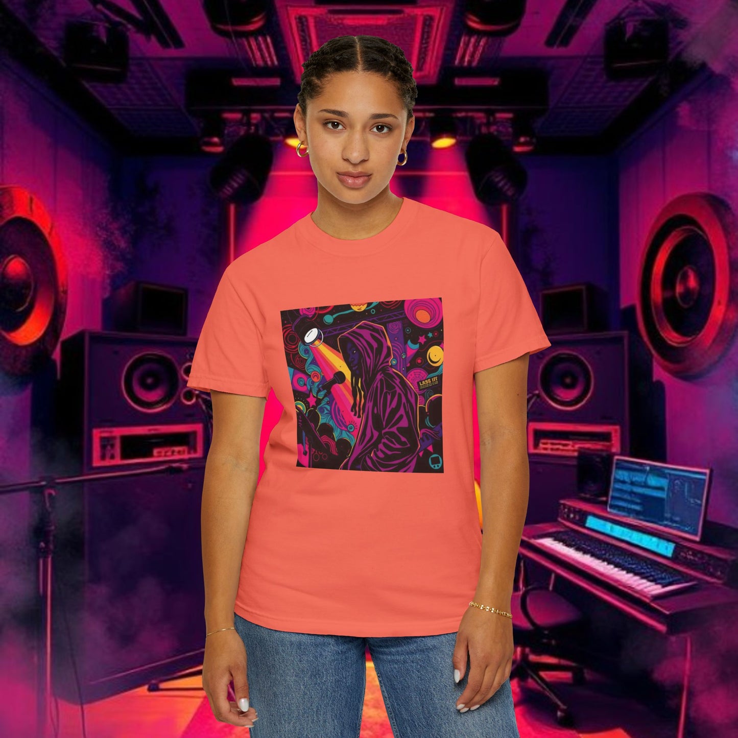 Colorful Unisex Garment-Dyed T-shirt, Artistic Graphic Tee, Music Festival Shirt, Casual Everyday Wear, Vibrant Streetwear, Unique Gift Idea