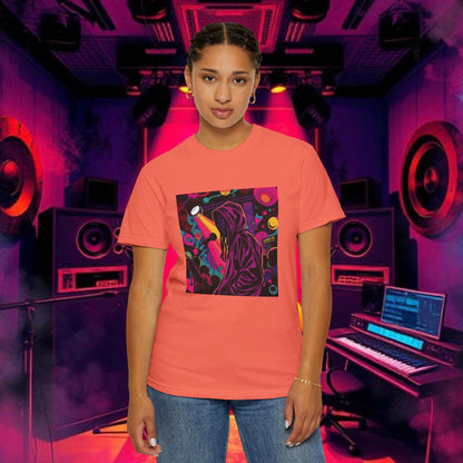 Colorful Unisex Garment-Dyed T-shirt, Artistic Graphic Tee, Music Festival Shirt, Casual Everyday Wear, Vibrant Streetwear, Unique Gift Idea