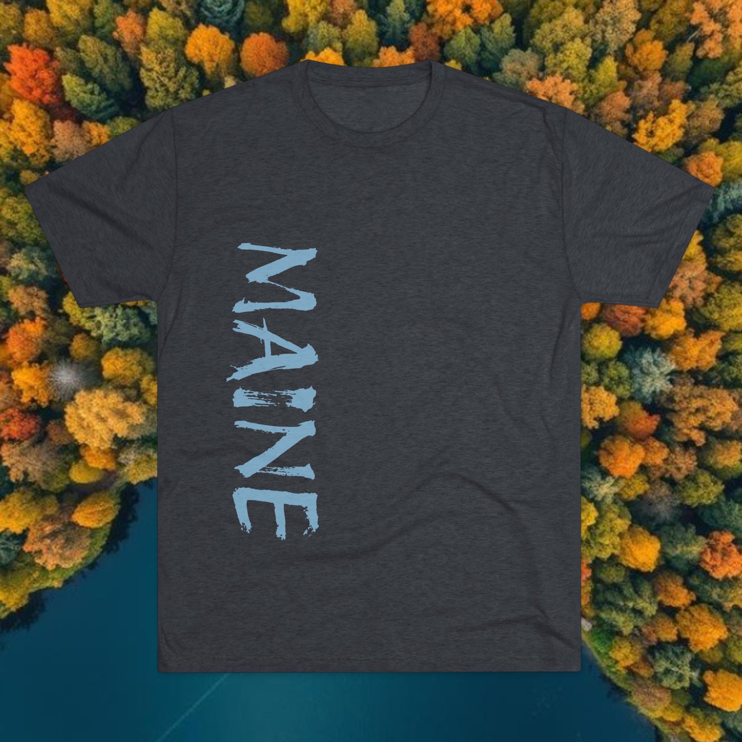 Maine Vertical Text T‑Shirt — State Pride Bear Paw Tee, Tri-Blend Soft Style T-Shirt