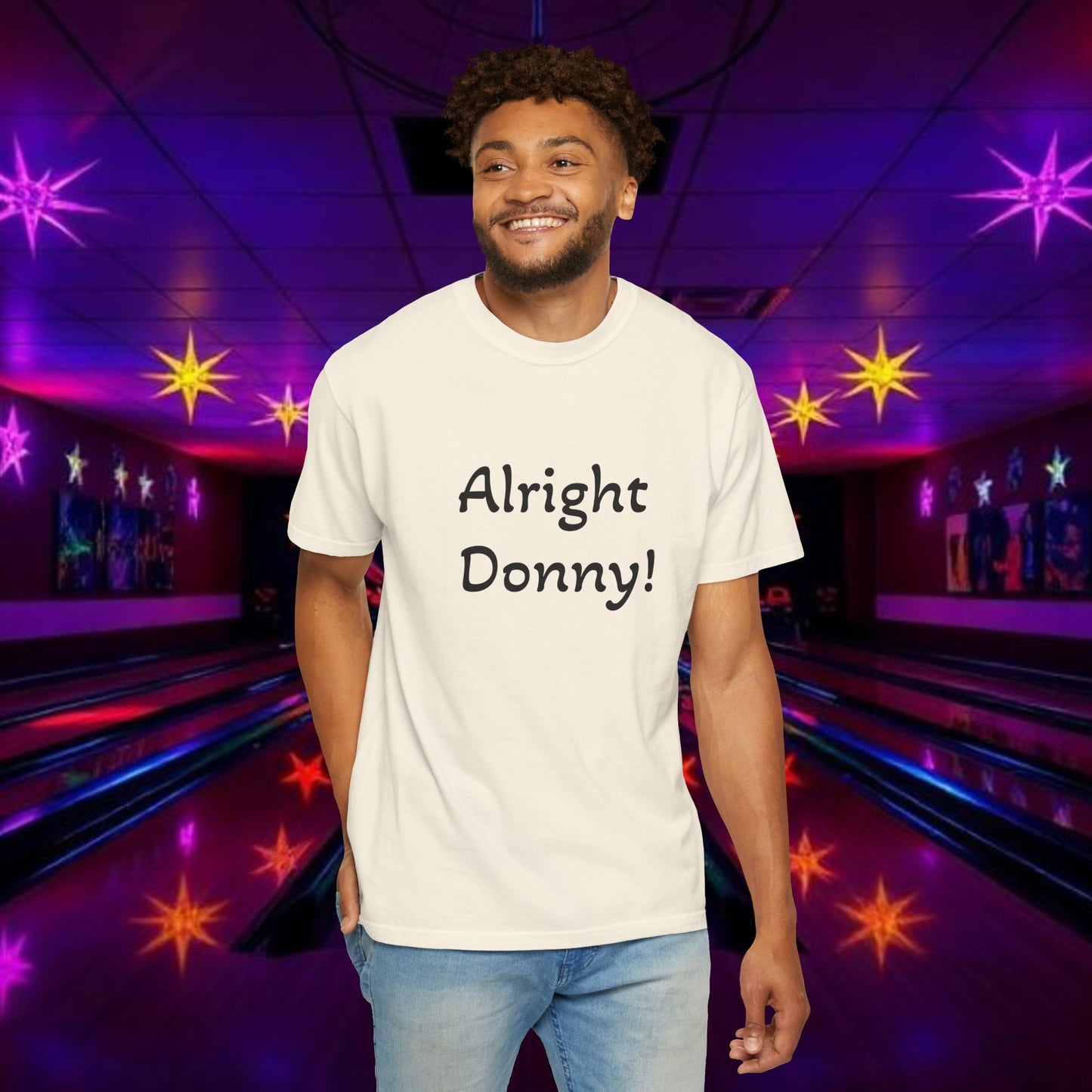 Vintage Garment-Dyed T‑Shirt — Minimal Retro Bowling Vibe, Lebowski Reference, Alright Donny
