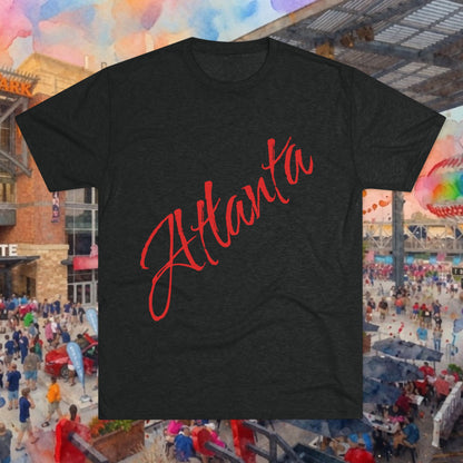 Atlanta Script Tee — Red Diagonal City Name T-Shirt, Tri-Blend Super Soft Style T-Shirt, Perfect for Gameday or a Night Out