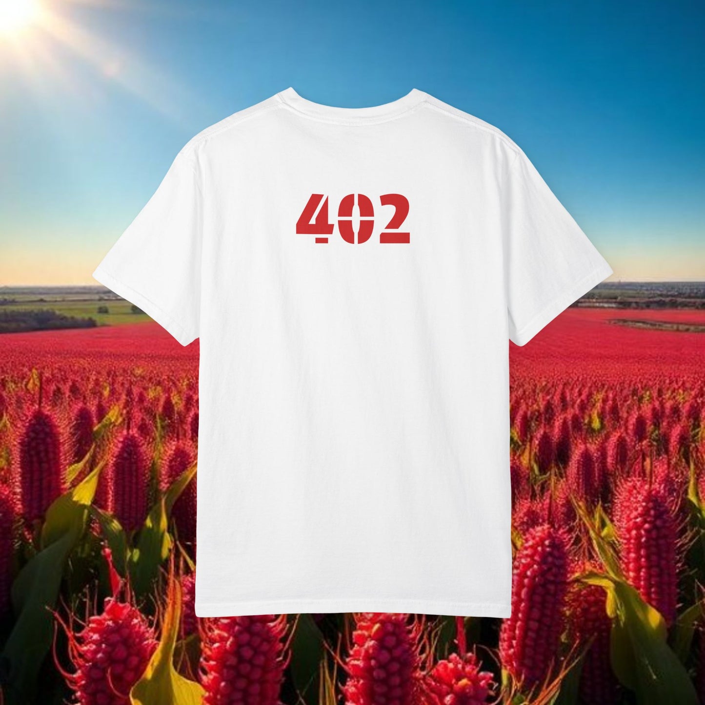 Lincoln Nebraska Area Code T-Shirt — White Tee with Red "Nebraska" & 402 Back Print, Soft-Style T-Shirt
