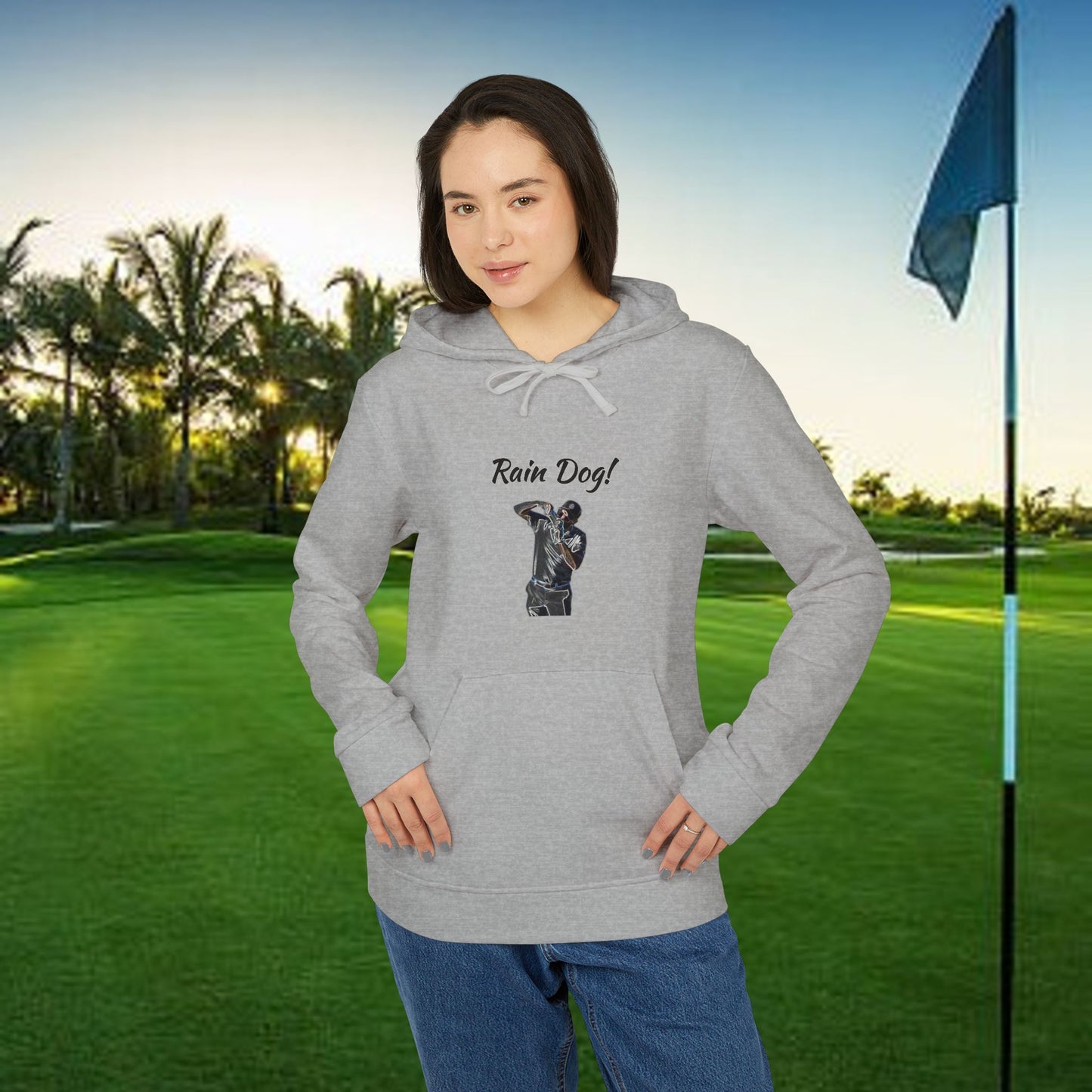 Unisex Fleece Hoodie with 'Rain Dog!' Design | Cozy Sweatshirt for Golf Lovers, Casual Layer, Gift Idea, Everyday Wear