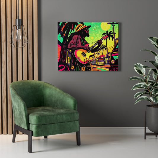 Vibrant Musician Canvas Art | Retro Guitarist Wall Decor, Bohemian Home Decor, Music Lover Gift, Colorful Art Print, Festival Aesthetic