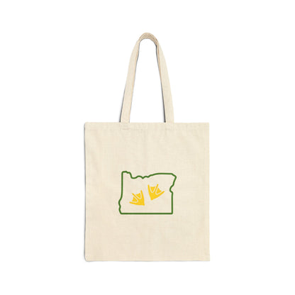 Eco-Friendly Cotton Canvas Tote Bag, Oregon outline with Vibrant Duck Logo. Logos on both sides.