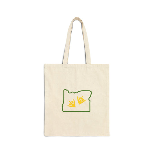Eco-Friendly Cotton Canvas Tote Bag, Oregon outline with Vibrant Duck Logo. Logos on both sides.