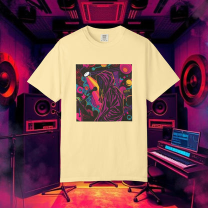 Colorful Unisex Garment-Dyed T-shirt, Artistic Graphic Tee, Music Festival Shirt, Casual Everyday Wear, Vibrant Streetwear, Unique Gift Idea