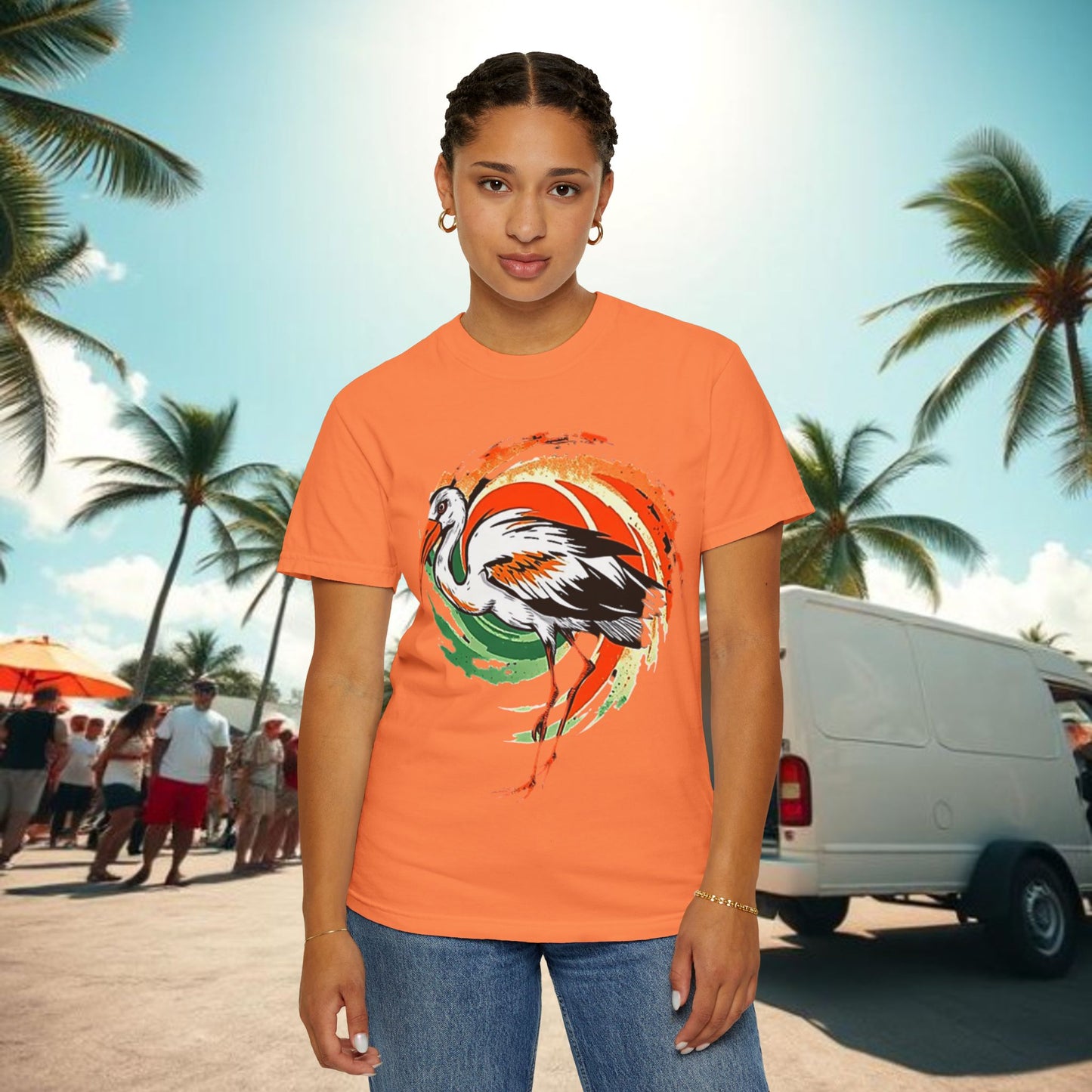 Ibis Artistic Graphic Design Tee, Unisex Garment-Dyed T-shirt, Perfect for Gameday or Beach, Sports Fan Shirt
