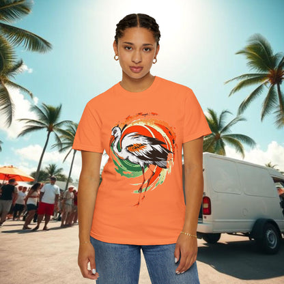 Ibis Artistic Graphic Design Tee, Unisex Garment-Dyed T-shirt, Perfect for Gameday or Beach, Sports Fan Shirt