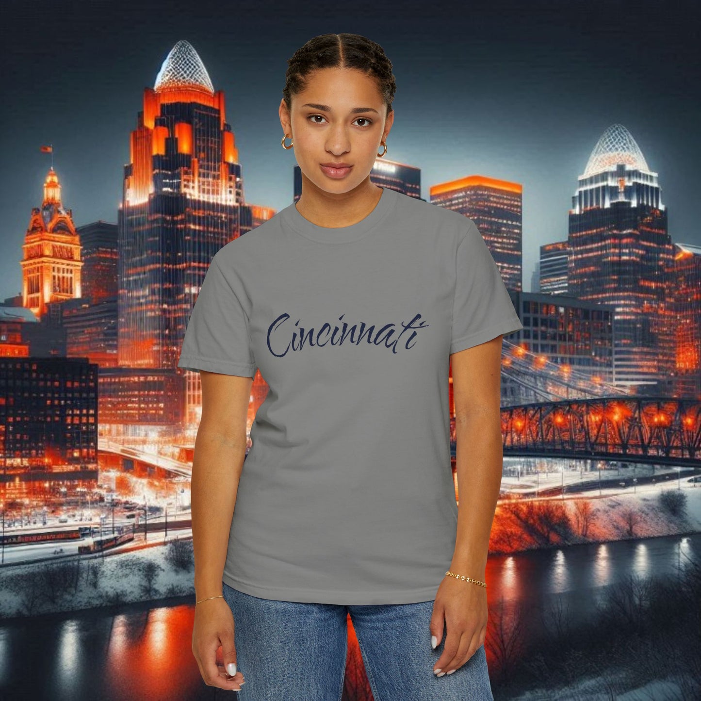 Cincinnati Script T-Shirt — Retro City Name Tee, Tri-Blend, Ultra Comfort, Perfect for Gameday