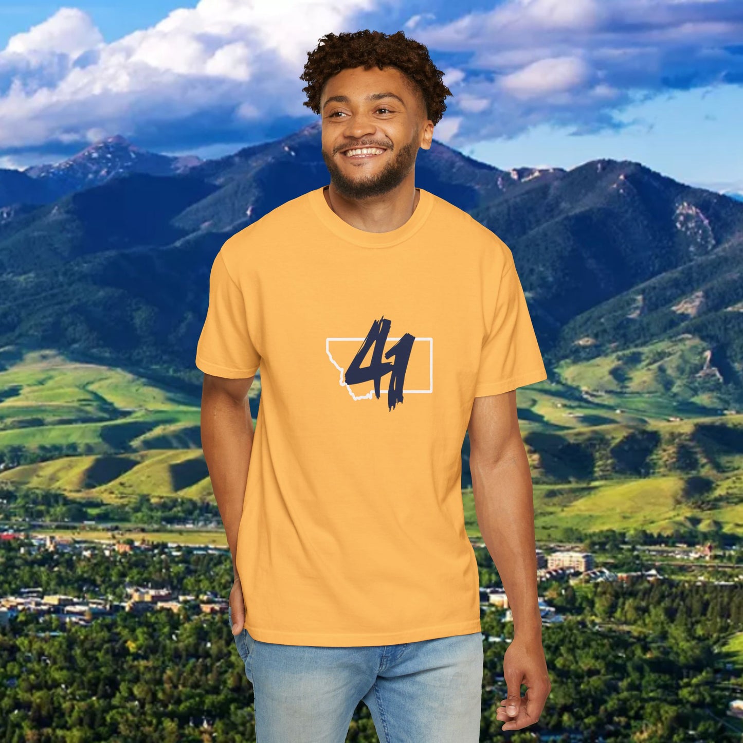 Montana Inspired Unisex T-Shirt with 41 Design and Paw Print on back. Soft Shirt for Gamedays or everyday comfort.