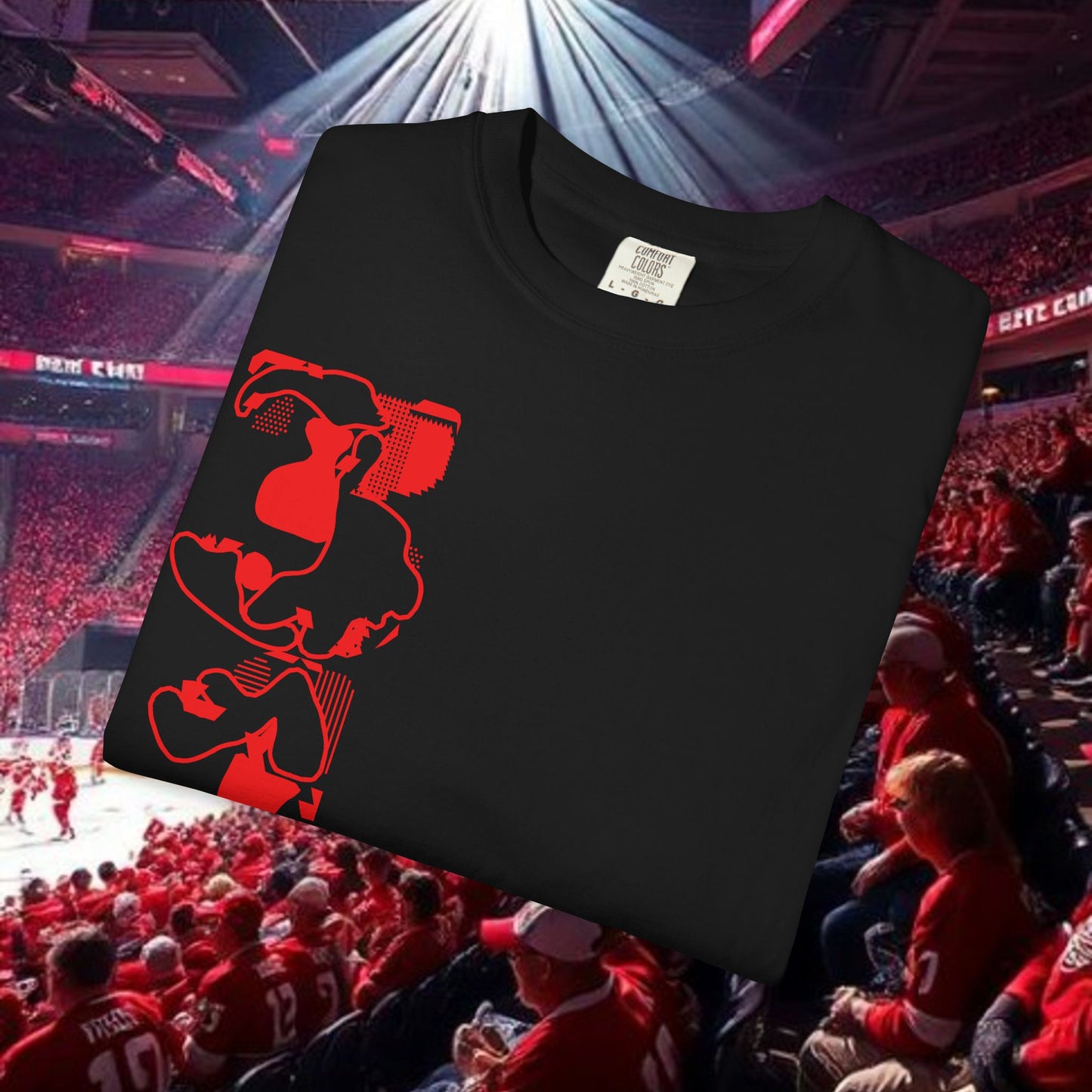 Detroit T-Shirt — Vertical Mascot Graphic with 'Detroit' Script