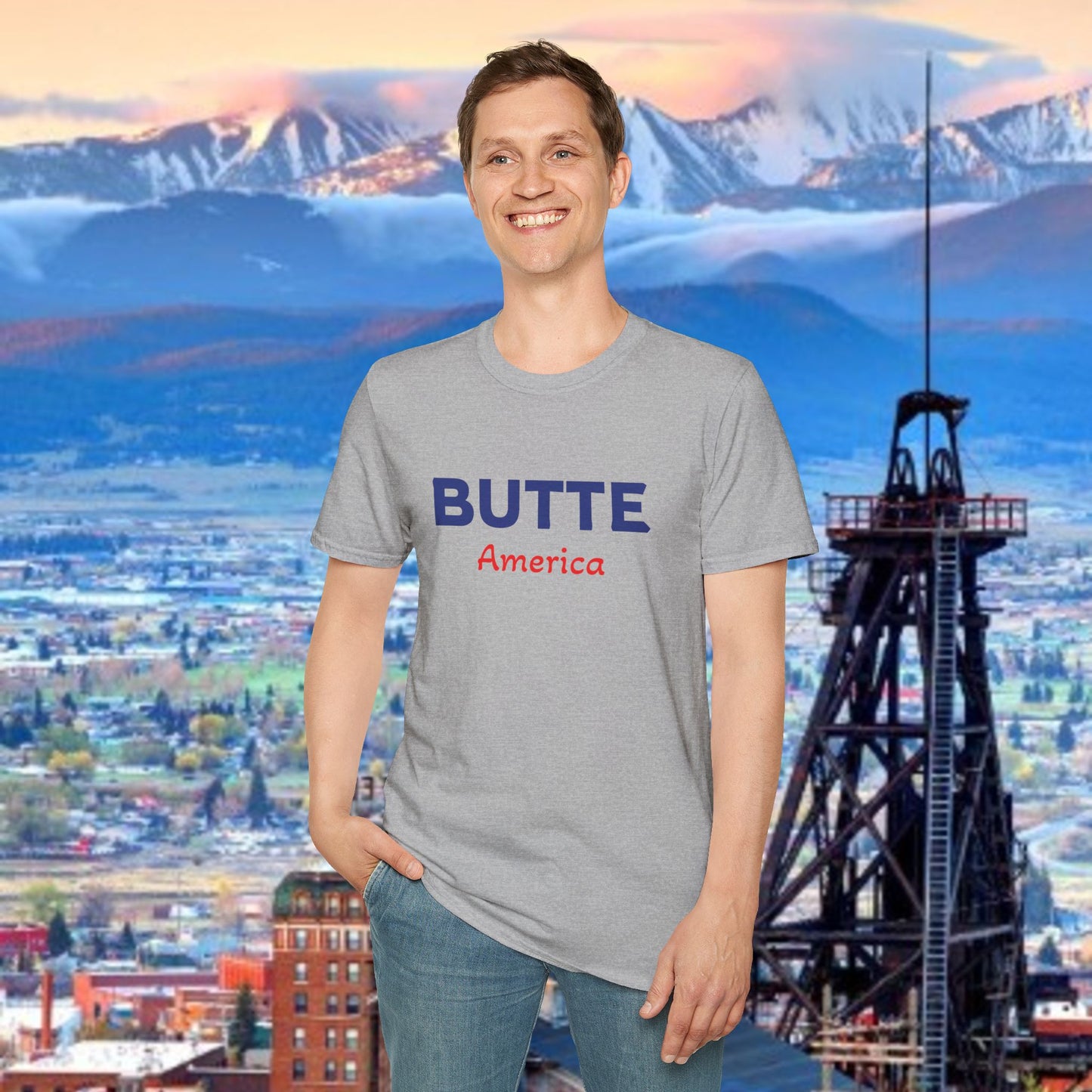 Butte, America Unisex Softstyle T-Shirt - Cozy Apparel for Locals, Travel Souvenir, Gift Idea, Casual Wear, Adventure Tee