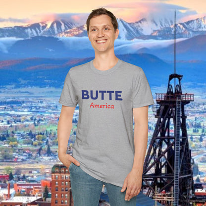 Butte, America Unisex Softstyle T-Shirt - Cozy Apparel for Locals, Travel Souvenir, Gift Idea, Casual Wear, Adventure Tee
