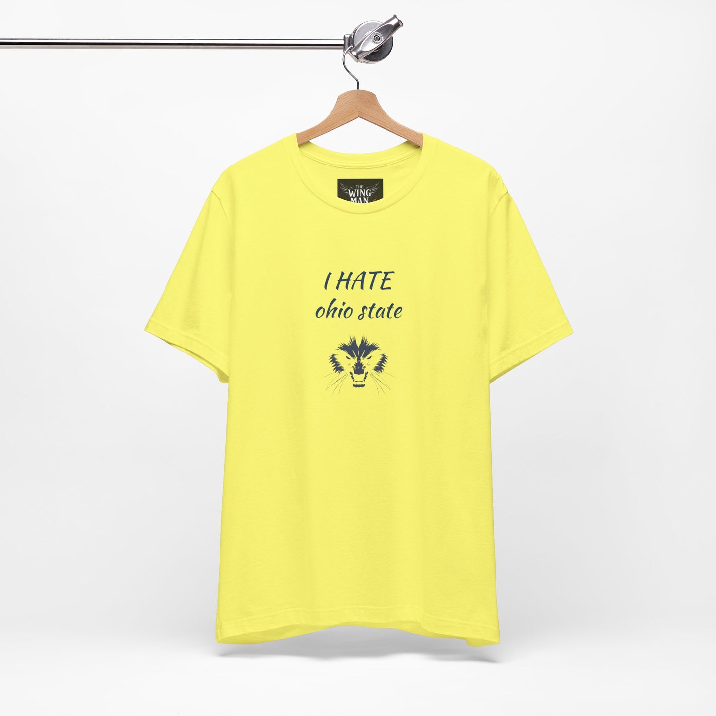 I Hate Ohio State Tee, Unisex Jersey Short Sleeve Tee, Game Day Shirt, College Sports Apparel, Football Fan Gift, Yellow Tee