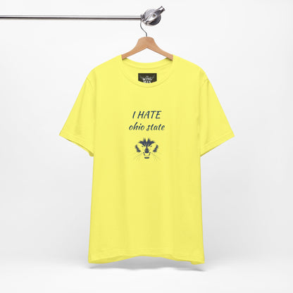 I Hate Ohio State Tee, Unisex Jersey Short Sleeve Tee, Game Day Shirt, College Sports Apparel, Football Fan Gift, Yellow Tee