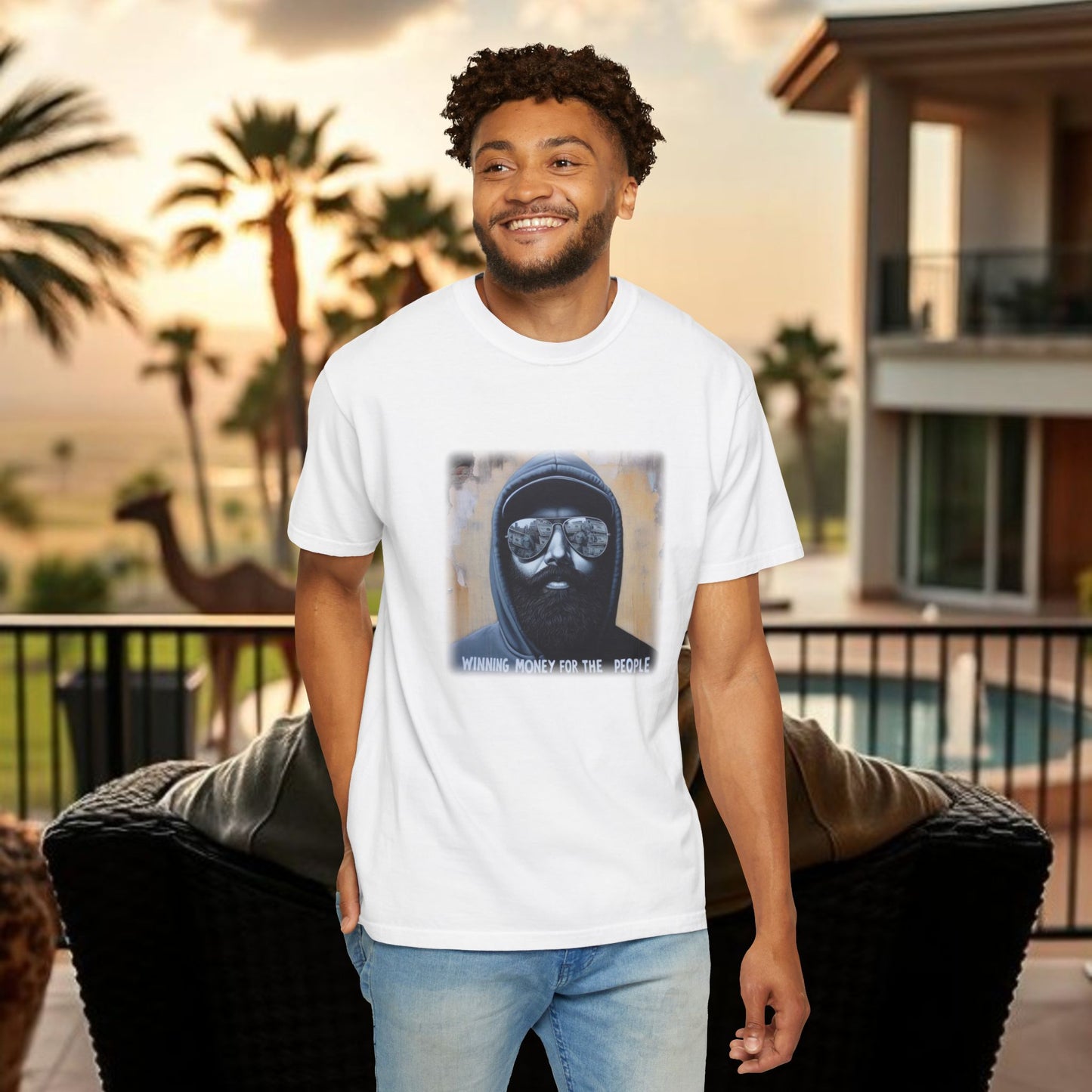 Wing Man Winning Money for The People, Urban Graphic T-shirt, Unisex Garment-Dyed Tee, Streetwear Style, Casual Summer Wear