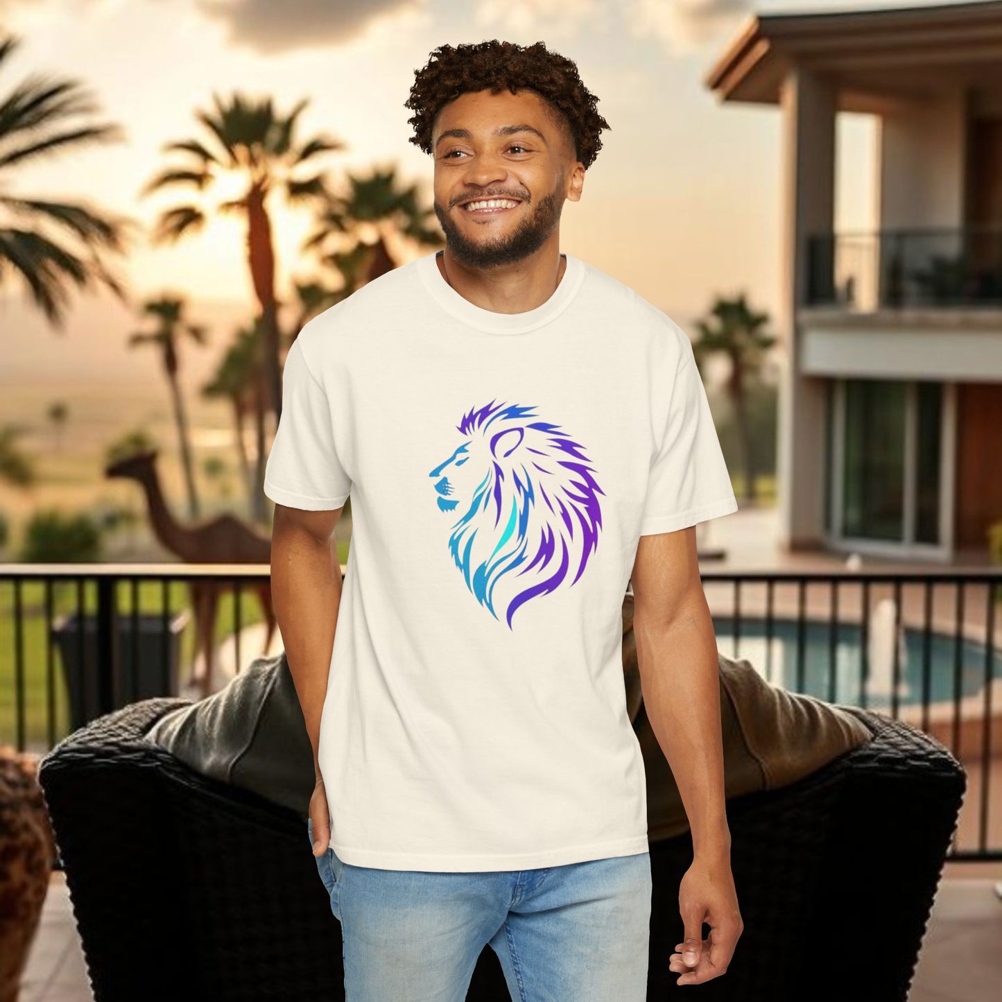 Majestic Lion T-Shirt, unique unisex garment-dyed t-shirt, perfect for casual outings or cozy relaxation at home