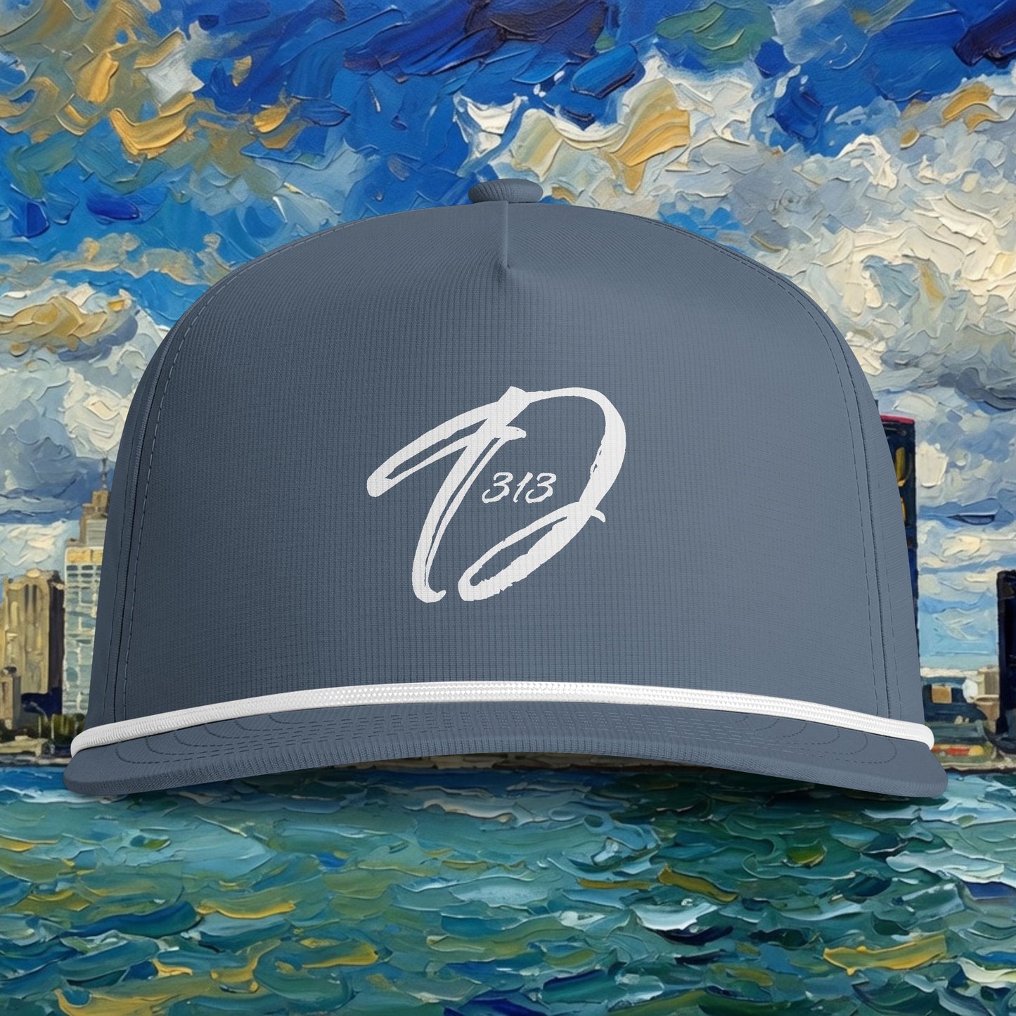 Detroit Rope Cap - 313 Coastal Baseball Hat with Distressed Brush D Logo