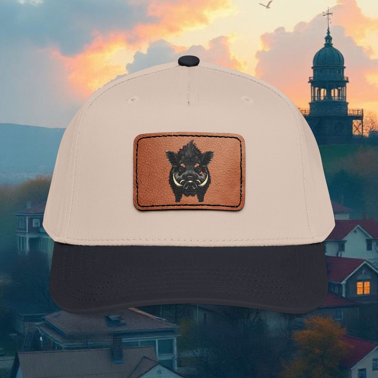 Wild Boar Leather Patch Baseball Cap — Mid Profile