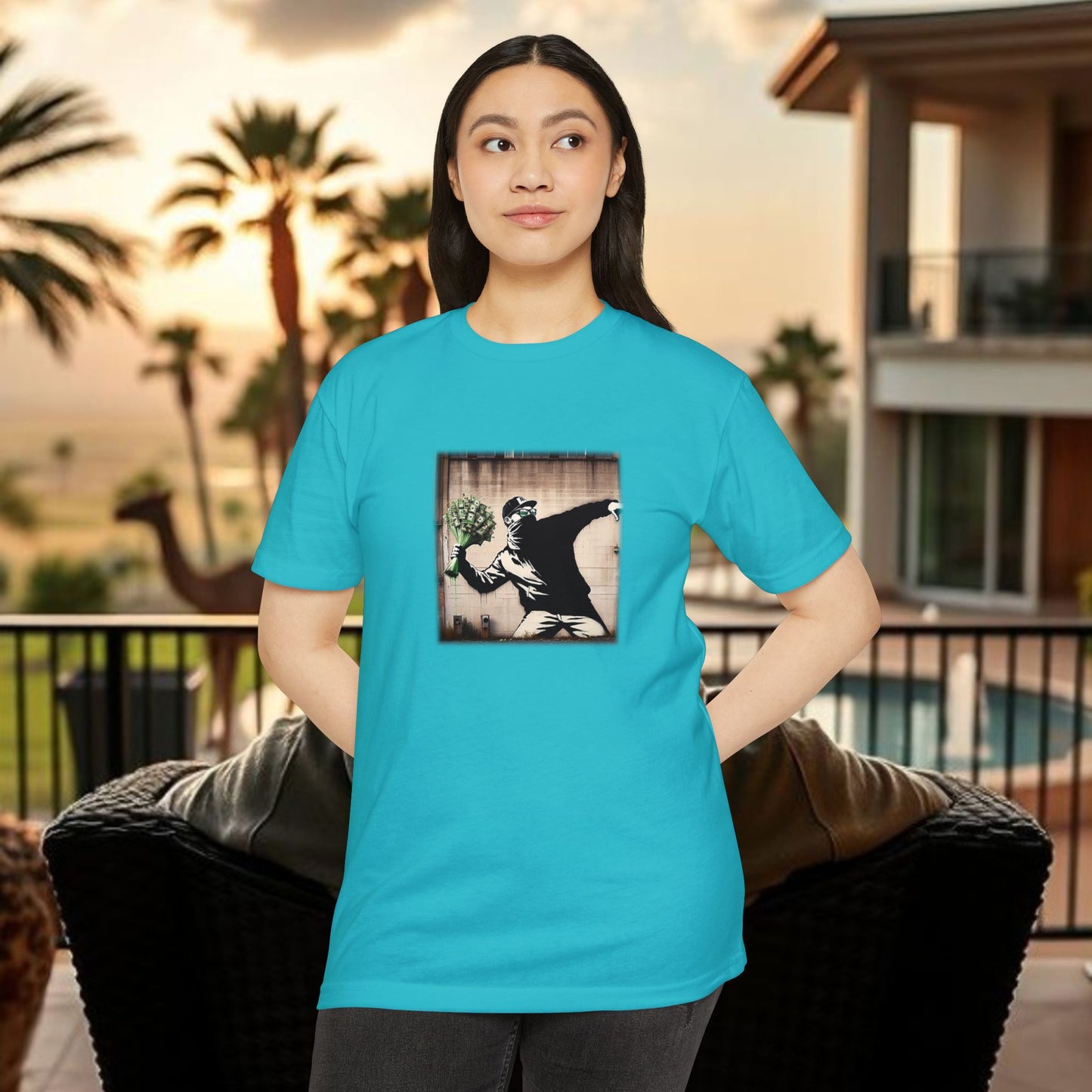 Wing Man Banksy Inspired Streetwear T-Shirt - Unisex Graphic Tee, Casual Wear, Unique Gift, Everyday Style, Urban Vibe, Festival Outfit