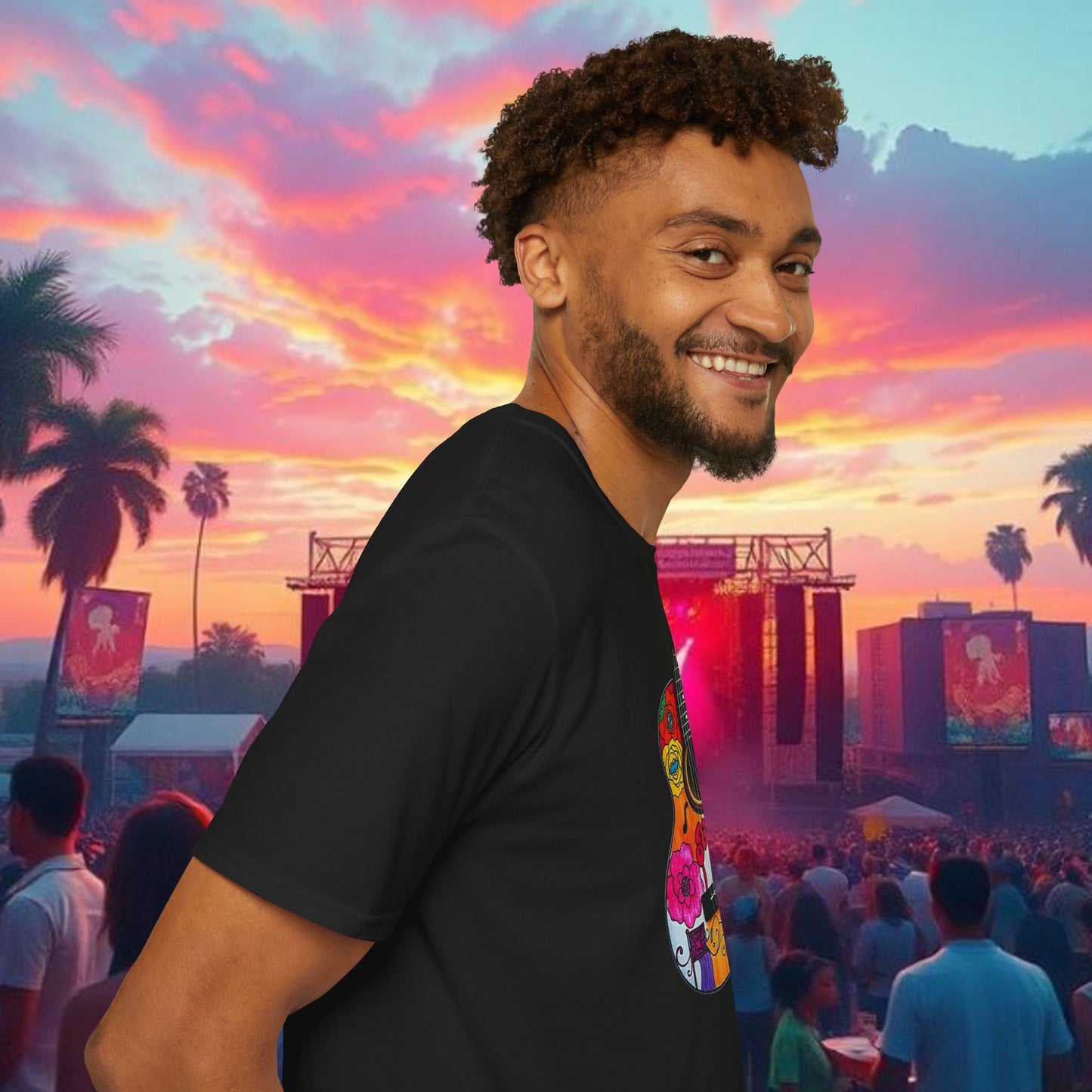 Colorful Acoustic Guitar T-Shirt, Music Lover's Tee, Festival Wear, Gift for Musicians, Vibrant Graphic Shirt