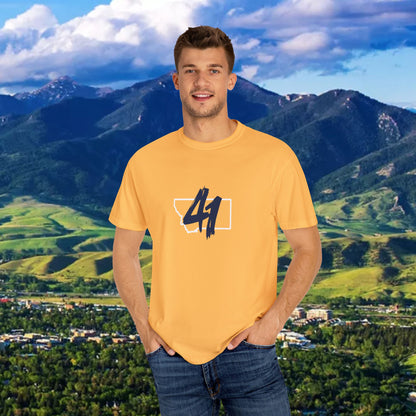 Montana Inspired Unisex T-Shirt with 41 Design and Paw Print on back. Soft Shirt for Gamedays or everyday comfort.