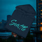 Seattle Script Hoodie — Minimalist City Sweatshirt with 206 Sleeve