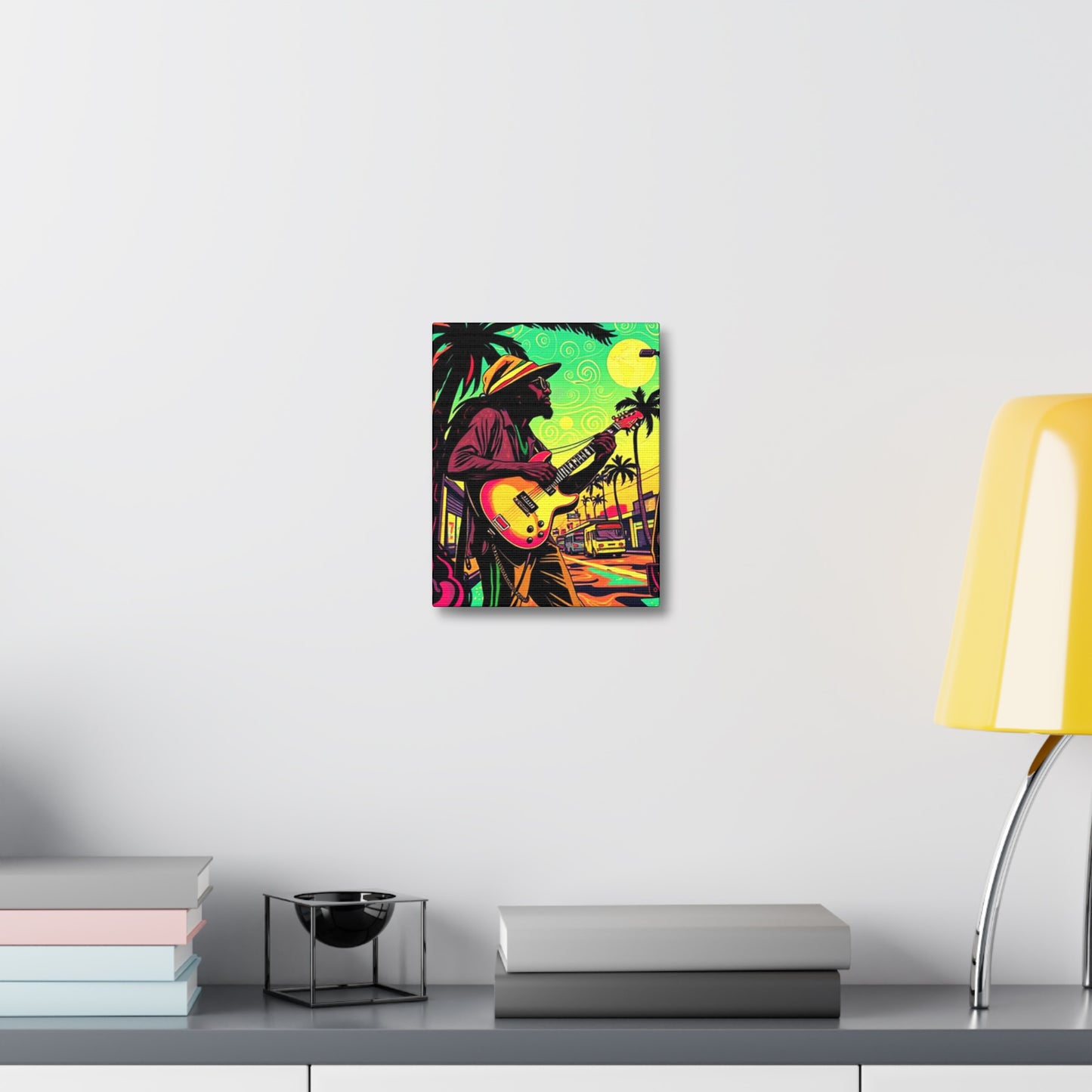 Vibrant Musician Canvas Art | Retro Guitarist Wall Decor, Bohemian Home Decor, Music Lover Gift, Colorful Art Print, Festival Aesthetic