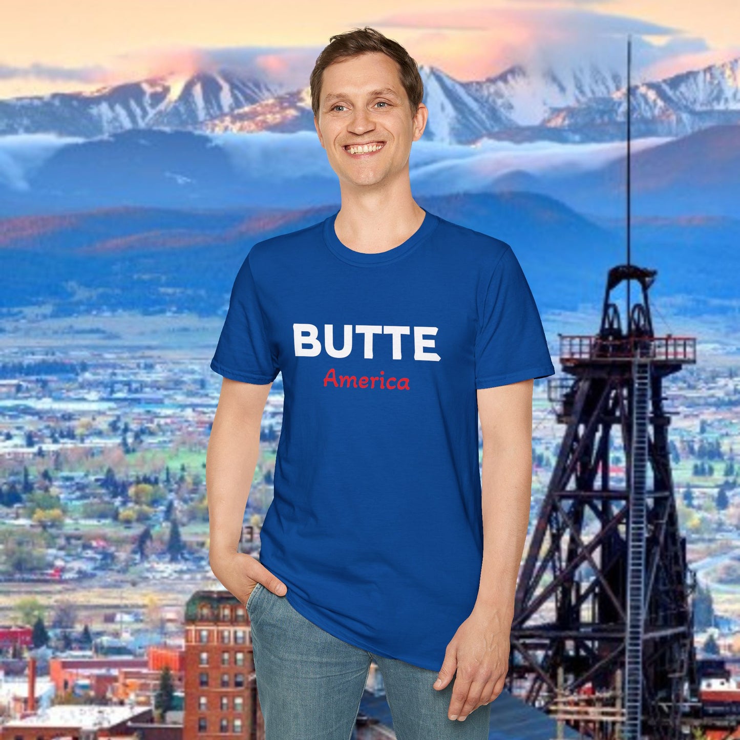 Butte, America Unisex Softstyle T-Shirt - Cozy Apparel for Locals, Travel Souvenir, Gift Idea, Casual Wear, Adventure Tee