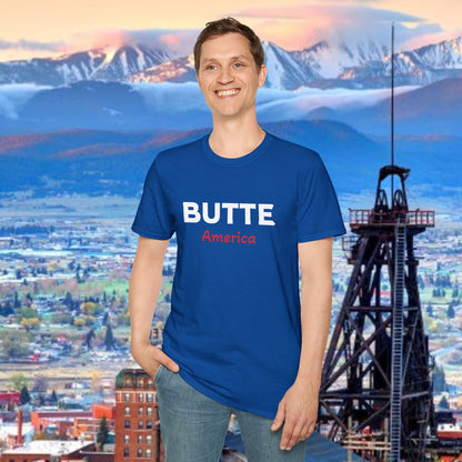 Butte, America Unisex Softstyle T-Shirt - Cozy Apparel for Locals, Travel Souvenir, Gift Idea, Casual Wear, Adventure Tee