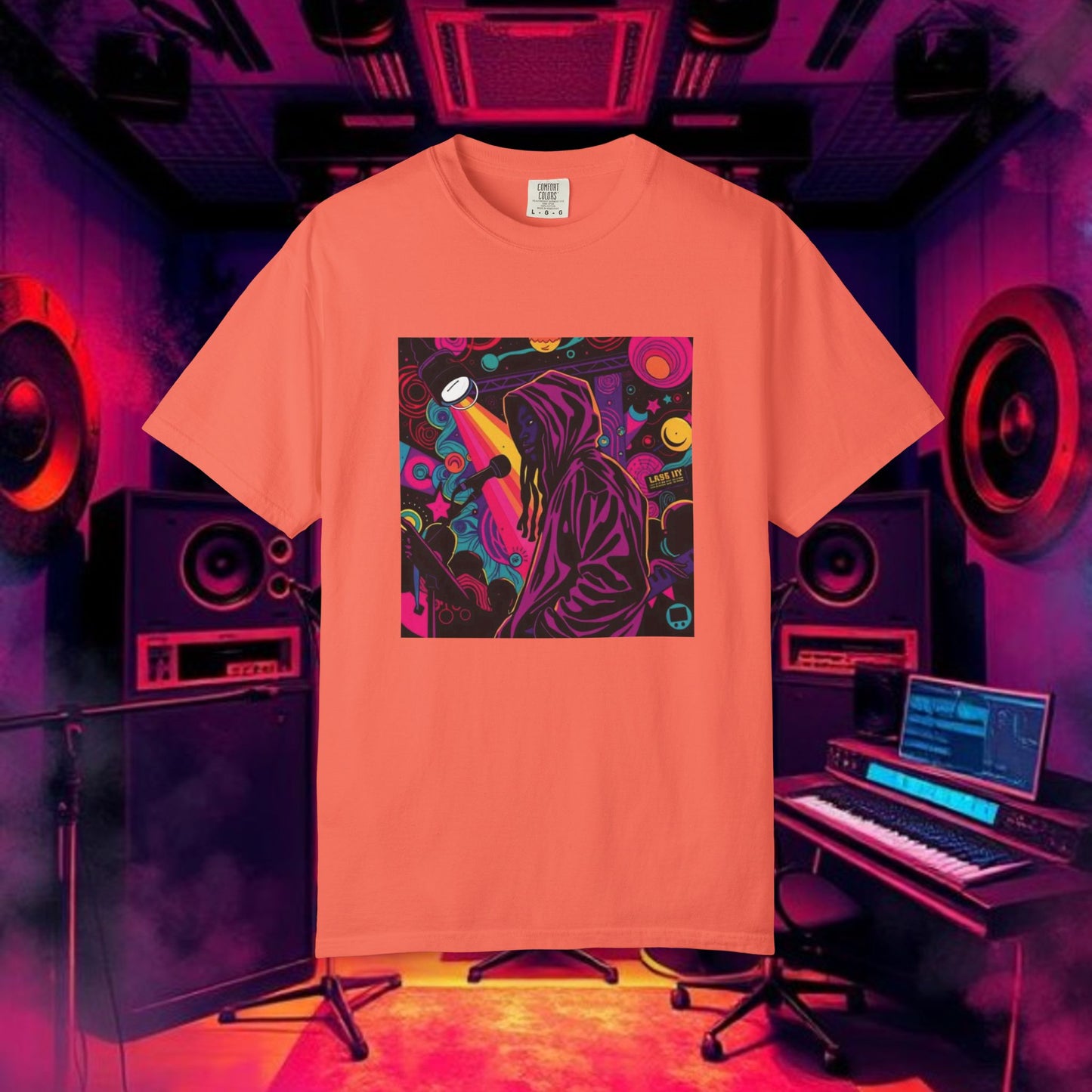 Colorful Unisex Garment-Dyed T-shirt, Artistic Graphic Tee, Music Festival Shirt, Casual Everyday Wear, Vibrant Streetwear, Unique Gift Idea