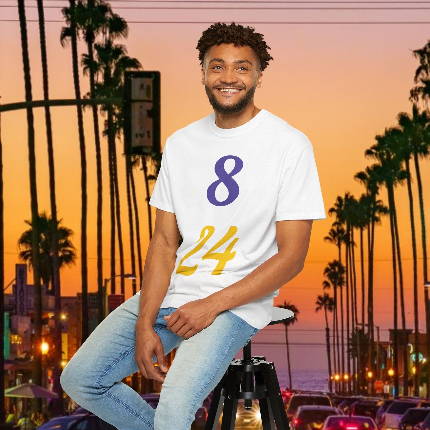 Legend Tribute Unisex Garment-Dyed T-Shirt with '8 & 24' and 'Bean' Text - Casual Wear, Gift for Friends