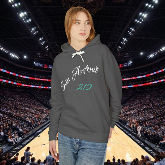 San Antonio 210 Hoodie — Lightweight City Script Pullover, Comfortable Hoodie for Basketball Fans and San Antonio Residents