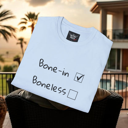 Humorous Foodie T-Shirt, Casual Wear for Food Lovers, Gift for Chefs, Bone-in vs Boneless Design, Fun Graphic Tee