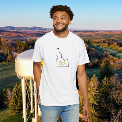 Idaho 208 Unisex Garment-Dyed T-Shirt, Casual Tees, State Pride Apparel, Gift for Idahoans, Gameday Fashion