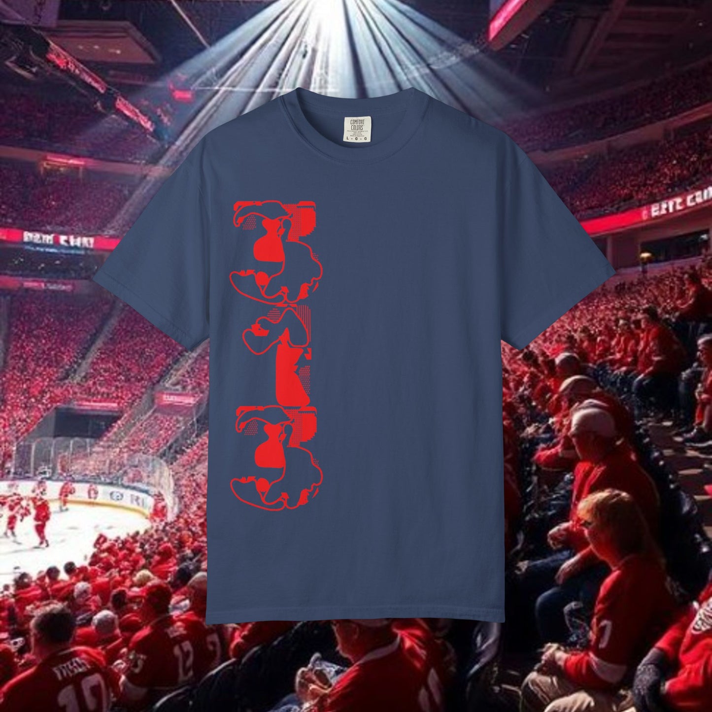 Detroit T-Shirt — Vertical Mascot Graphic with 'Detroit' Script