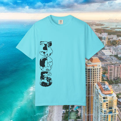 Miami Beach Graphic T-Shirt — Orange Garment-Dyed Tee with Green Vertical Palm Design