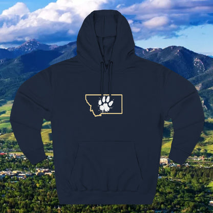 Bobcat Paw Print Fleece Hoodie, Cozy Sweatshirt, Casual Outdoor Wear, Unique Gift for Cat Fans, Montana State Fans