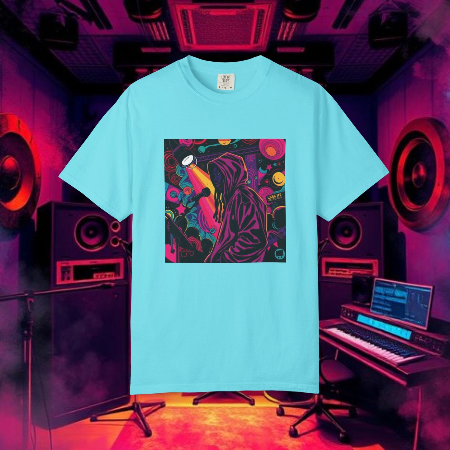 Colorful Unisex Garment-Dyed T-shirt, Artistic Graphic Tee, Music Festival Shirt, Casual Everyday Wear, Vibrant Streetwear, Unique Gift Idea