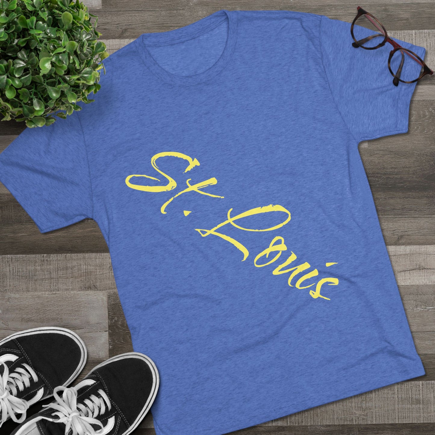 St. Louis Script Tee — Diagonal Red Script City Baseball and Hockey T‑Shirt