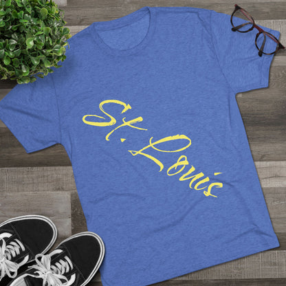 St. Louis Script Tee — Diagonal Red Script City Baseball and Hockey T‑Shirt