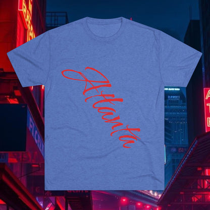 Atlanta Script Tee — Red Diagonal City Name T-Shirt, Tri-Blend Super Soft Style T-Shirt, Perfect for Gameday or a Night Out