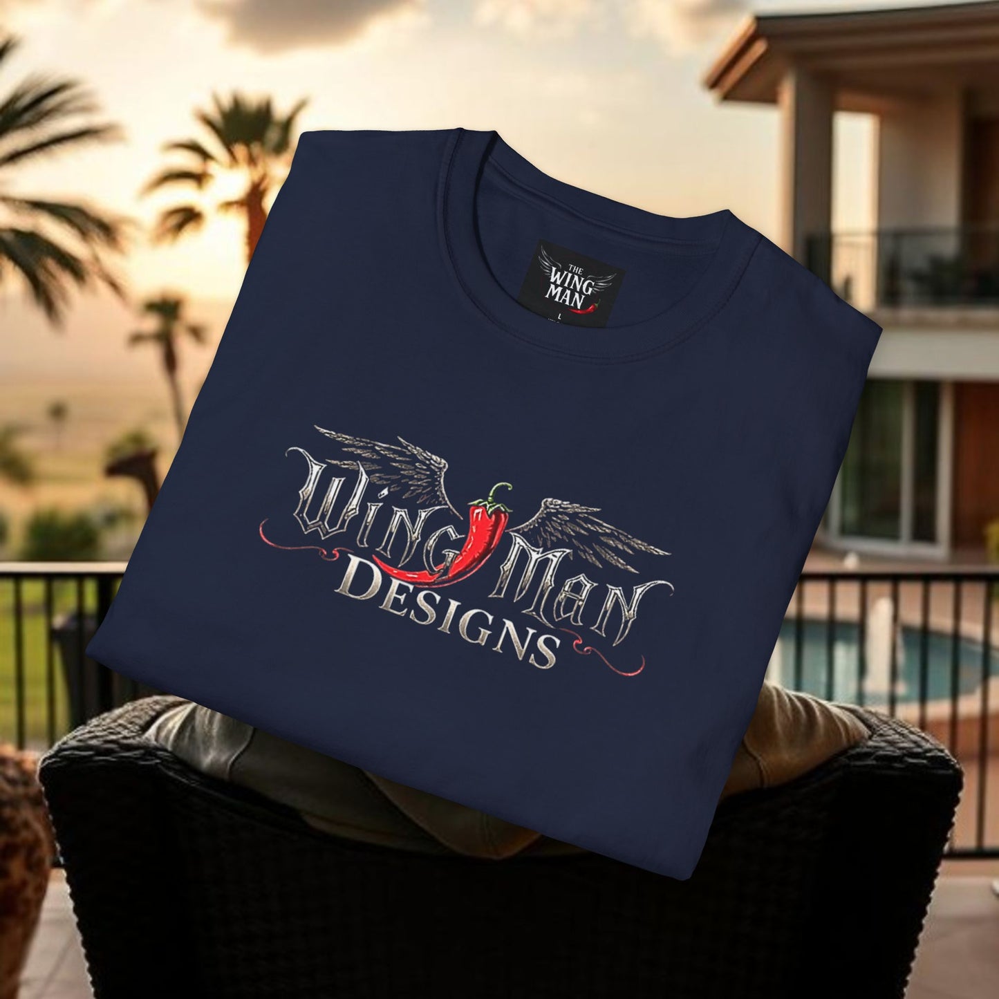 Wing Man Designs Unisex Softstyle T-Shirt, Cool Graphic Tee, Gift for Him/Her, Casual Everyday Wear, Perfect for Celebrations