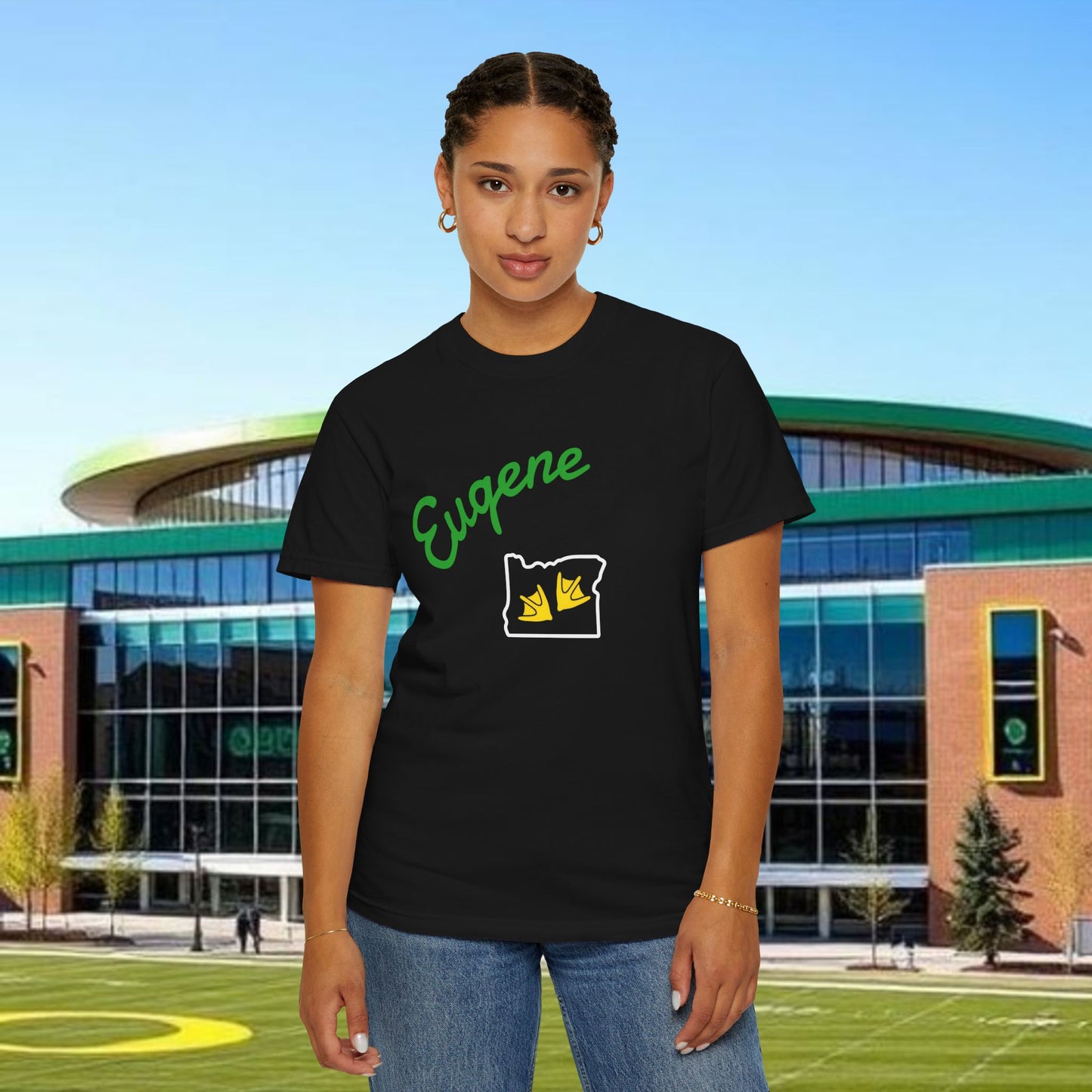 Eugene Oregon T-Shirt, Duck Foot Print T-Sirt. Soft Style. Perfect for Gameday or Relaxing at Home.