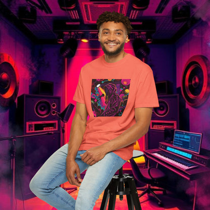 Colorful Unisex Garment-Dyed T-shirt, Artistic Graphic Tee, Music Festival Shirt, Casual Everyday Wear, Vibrant Streetwear, Unique Gift Idea