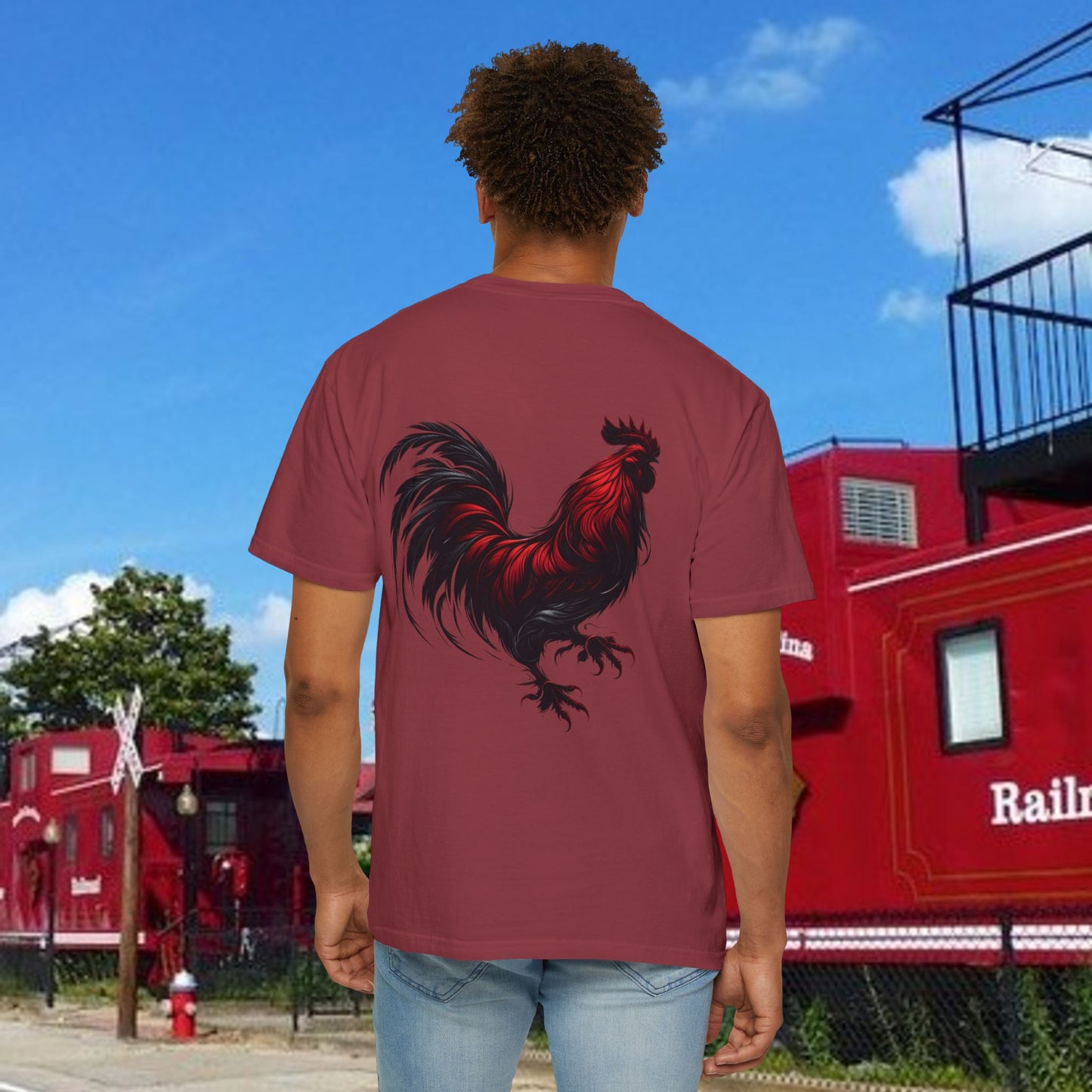 Rooster Graphic T-Shirt — Vertical '803' Design & Bold Red Rooster