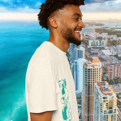 Miami Beach Graphic T-Shirt — Orange Garment-Dyed Tee with Green Vertical Palm Design