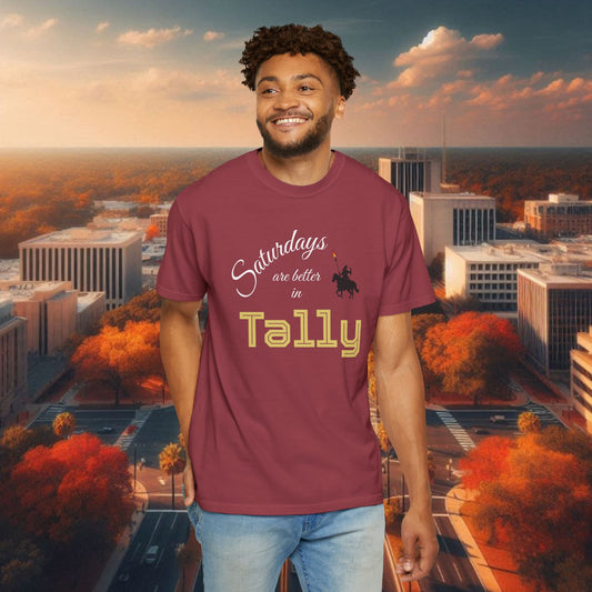 Saturday's Better in Tally Unisex T-Shirt - Casual Wear, College Football, Tailgate Shirt, Gift for Fans, Homecoming Apparel