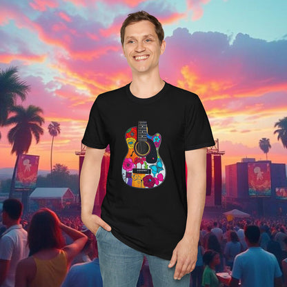 Colorful Acoustic Guitar T-Shirt, Music Lover's Tee, Festival Wear, Gift for Musicians, Vibrant Graphic Shirt